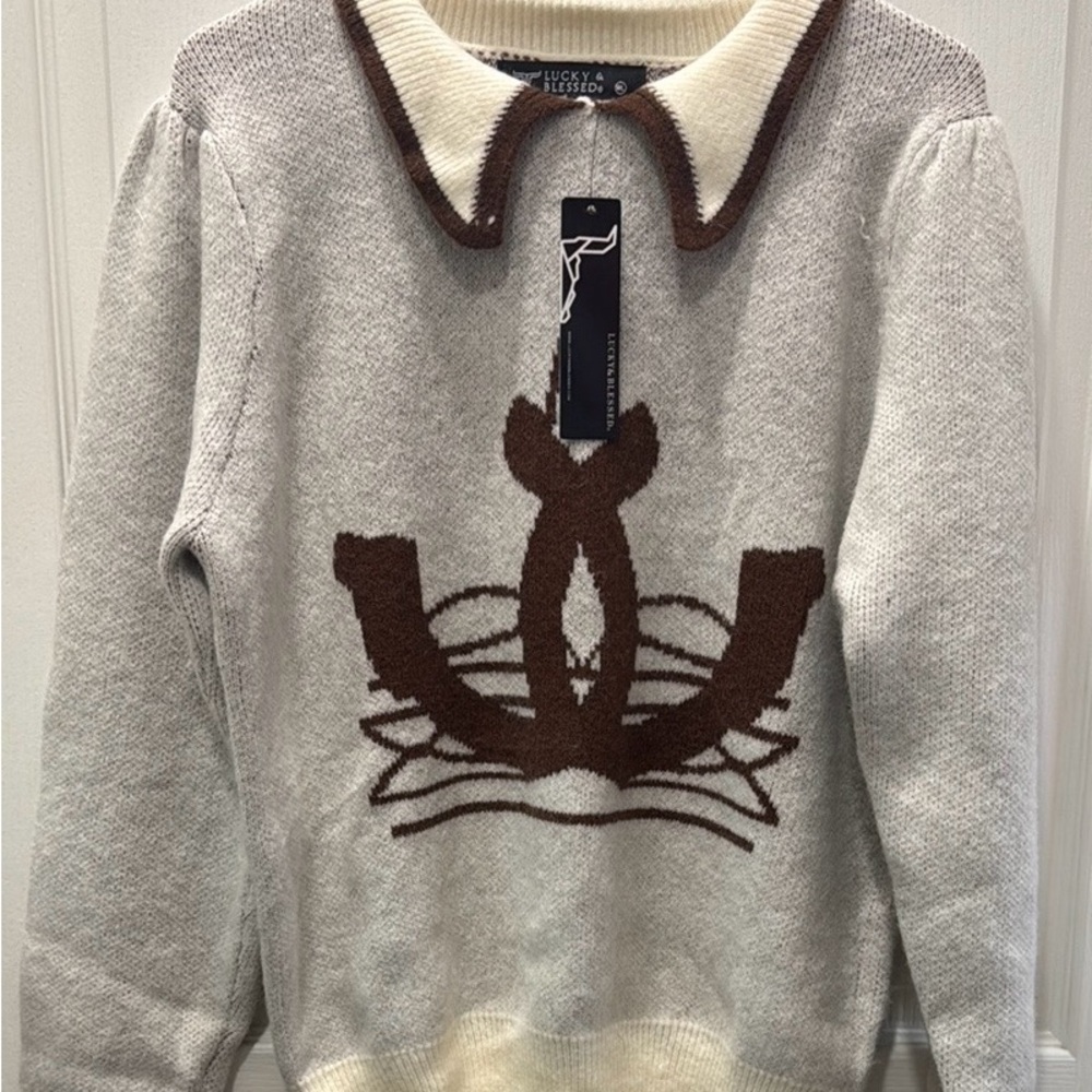 Lucky & Blessed horseshoe knit sweater